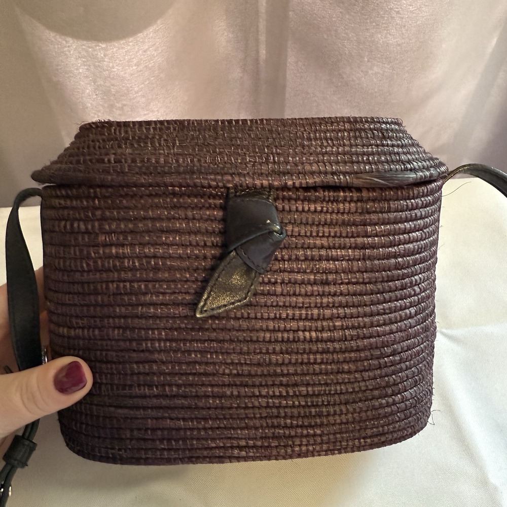Cesta Collective Raffia Messenger Crossbody Bag Purse Dark Gray Black $395 EUC